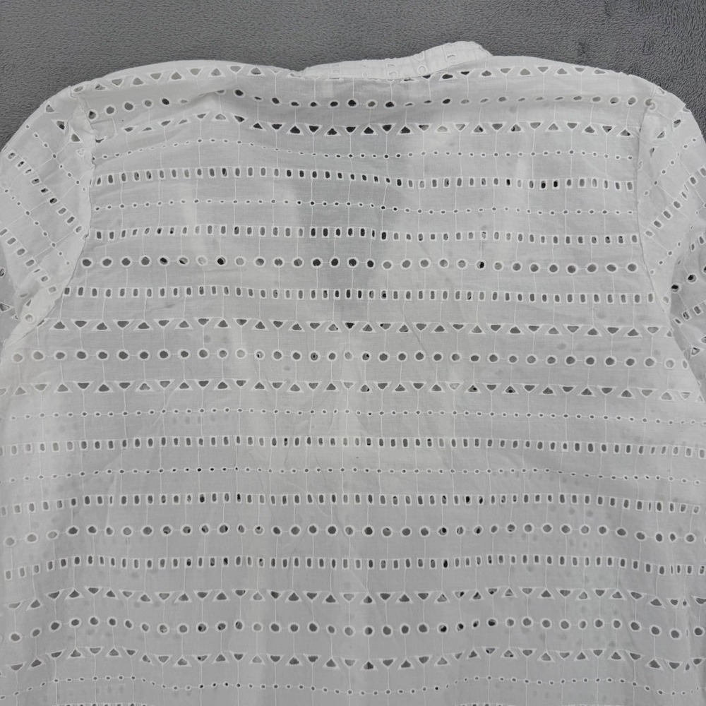 LOFT Blouse Top Womens Size M White Eyelet Cotton Split Neck Tiered Bell Sleeve - Picture 5 of 11